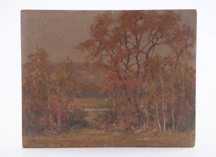 Francis Henry Richardson (1859-1934): "Autumn Landscape" oil on paper board 8 x 10 inches. signed F.H. Richardson lower left. unframed. Condition: Surface grime, curve to support. Condition: See description