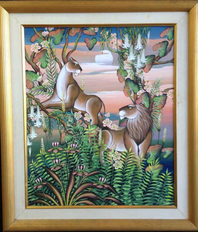 20th C. Oil on Canvas: Gustavo Novoa, Chile "Full Moon Pact" 20" x 24"