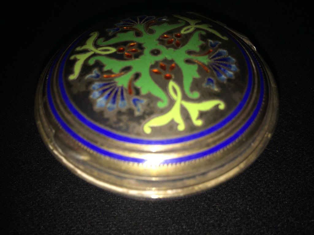 Small Silver Russian Enameled Box: with touch marks. 2 1/2" Diameter.
