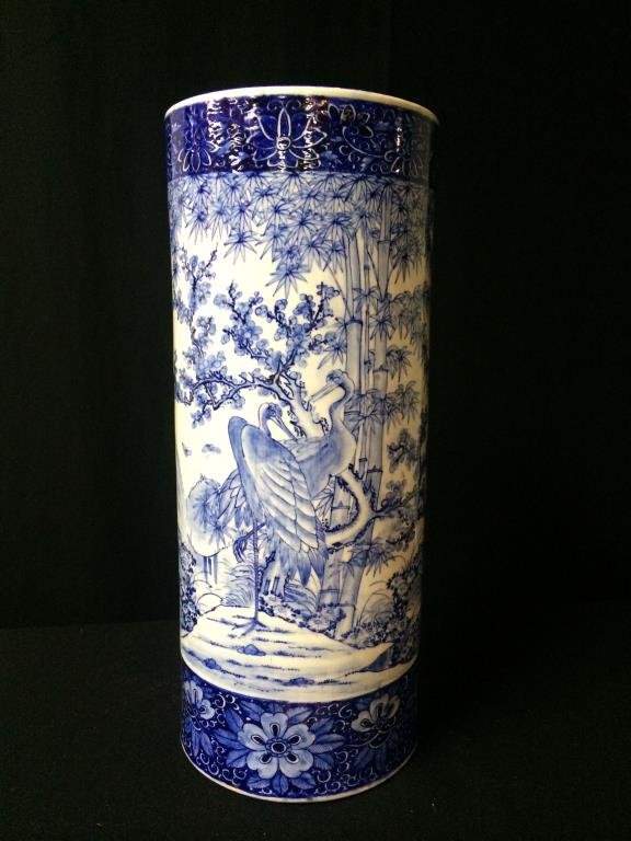 Blue and White Imari Porcelain Umbrella Stand: Condition: Good.