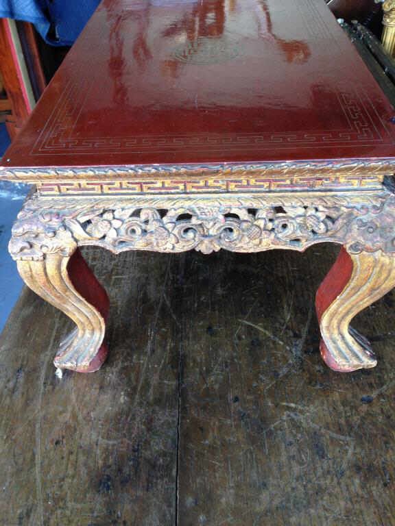 Pair of Low Asian Tables: Carved gilt wood.