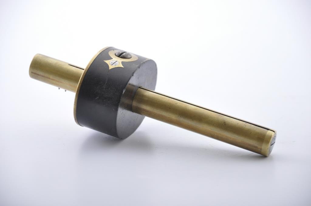 English Marking Guage: Brass and exotic wood 7” long. Faint Sheffield mark. Condition: Very good