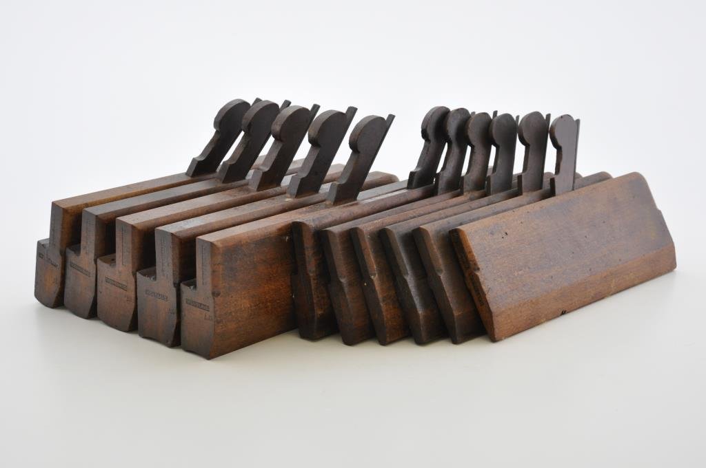 Matched set of English Planes W. Deeley: An impressive set of (5) matched hollow and round wood planes plus (1) rounding plane without its' corresponding hollow. Made by “W. Deeley” London. He worked from 1826 – 1858. Each plane is mar
