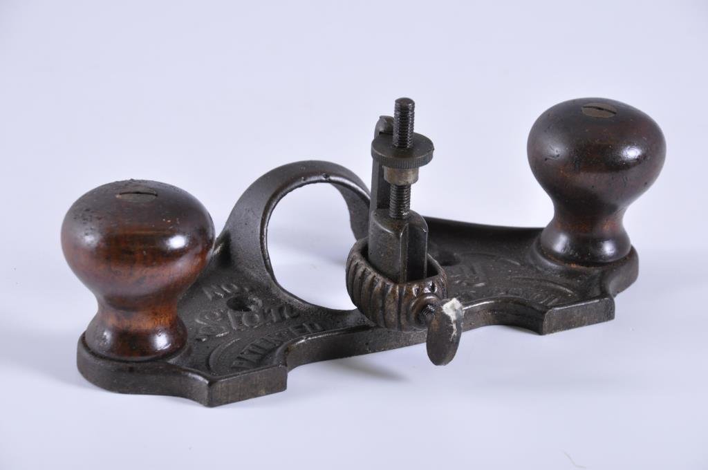 Stanley #71 Open Throat Router Plane: Has “Patented / Oct. 29, 01” cast in the base. Light rust on the sole. Condition: good