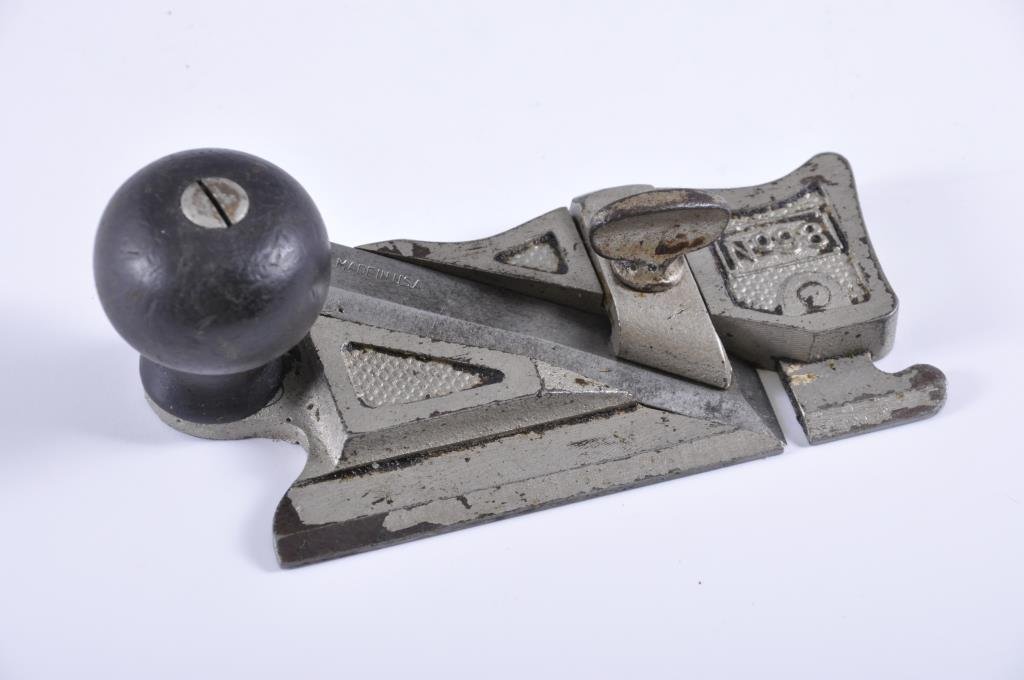 Stanley #98 Side Rabbett Plane: Nickle finish with some loss to the finish. The blade is only marked, “Made in U.S.A.” Condition: good