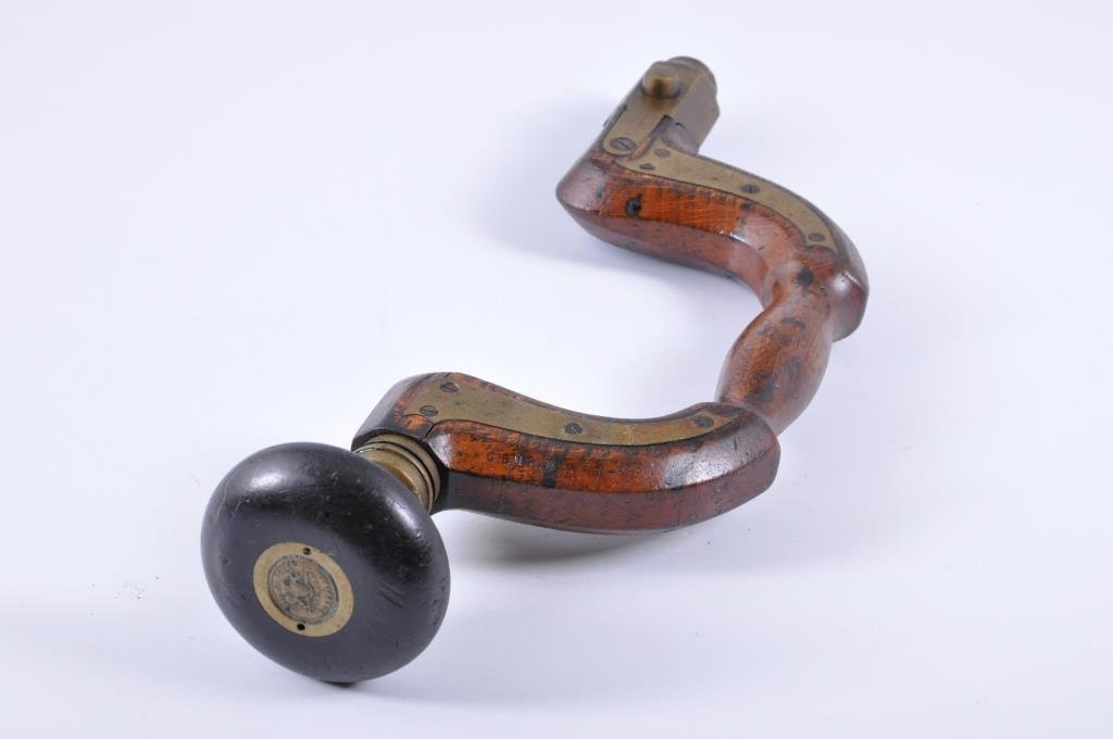 Sheffield Brace: Brass plated brace, 14” long with a 3 1/2” throw. The head is ebony. Condition: good