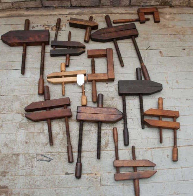 Lot of Wood Clamps: Several useable carpenters woodworking clamps Condition: good