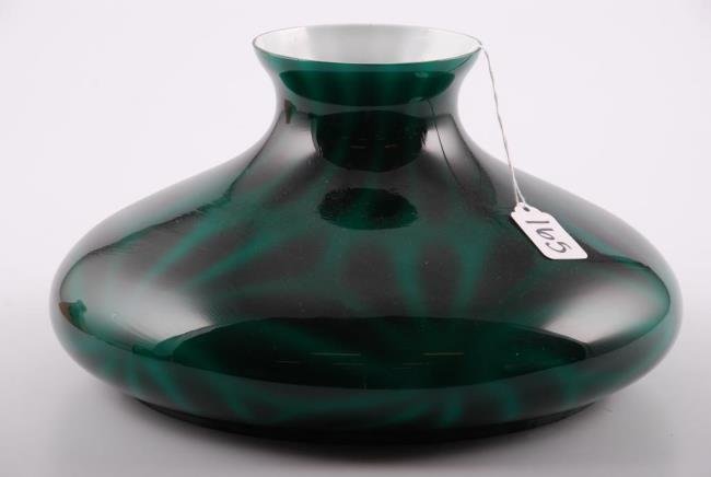 Cased Glass tam-o'-shanter Lamp Shade: Cased Glass tam-o'-shanter Lamp Shade with interesting underglass pattern. 10 inch fitter. Condition: Good