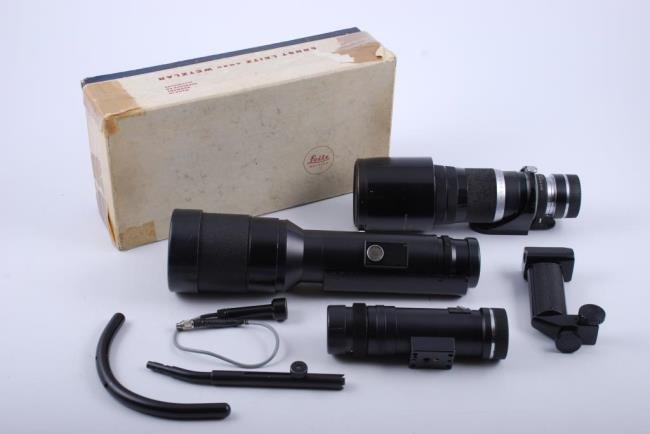 2 Leica Zoom Lenses: Leica Telyt 40cm (400mm) with M mount and comes with R mount adapter. Leica Telyt 1:6.8 560mm with shoulder mount attachment.