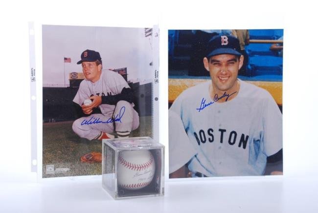 Gene Conley & Wilbur Wood Signed Items: Gene Conley & Wilbur Wood Signed Items One (1) signed 10" x 8" of Wood in his Red Sox uniform. One (1) Official Major League Baseball signed "Gene Conley 1957 Braves". One (1) signed 10" x 8" of Conle