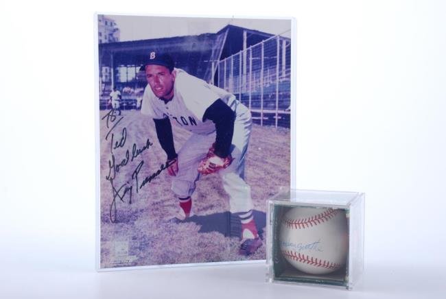 Jimmy Piersall & Bill Monbouquette Signed Items: Jimmy Piersall & Bill Monbouquette Signed Items One (1) Collector's Edition Baseball signed by Bill Monbouquette. One(1) 10" x 8" of Piersall in his Red Sox uniform signed "To Ted Good Luck Jimmy Pier