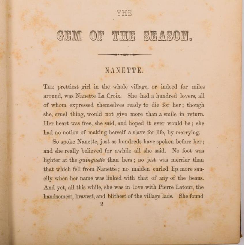 The Gem London and The Gem of the Season New York: "The Gem" a literary annual London: W. Marshall. 1830. 275pp. Hardcover leather-bound with raised bands, tooled and gilt paneled spine, boards and turn-ins. All edges gilt. 7x 5 inches (minor wear to 