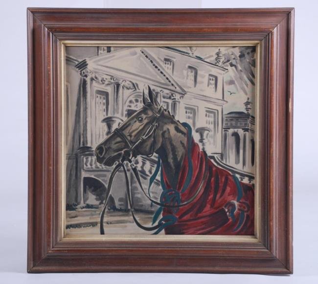 James Reynolds (1896-1996) Illustration and Novels: "Falconsbridge at Russborough House" watercolor 21 1/2 x 21 1/2 inches. Signed JR '39 lower right. Framed *James Reynolds did a number of illustrations for the jackets of his own novels.(2) Examples "