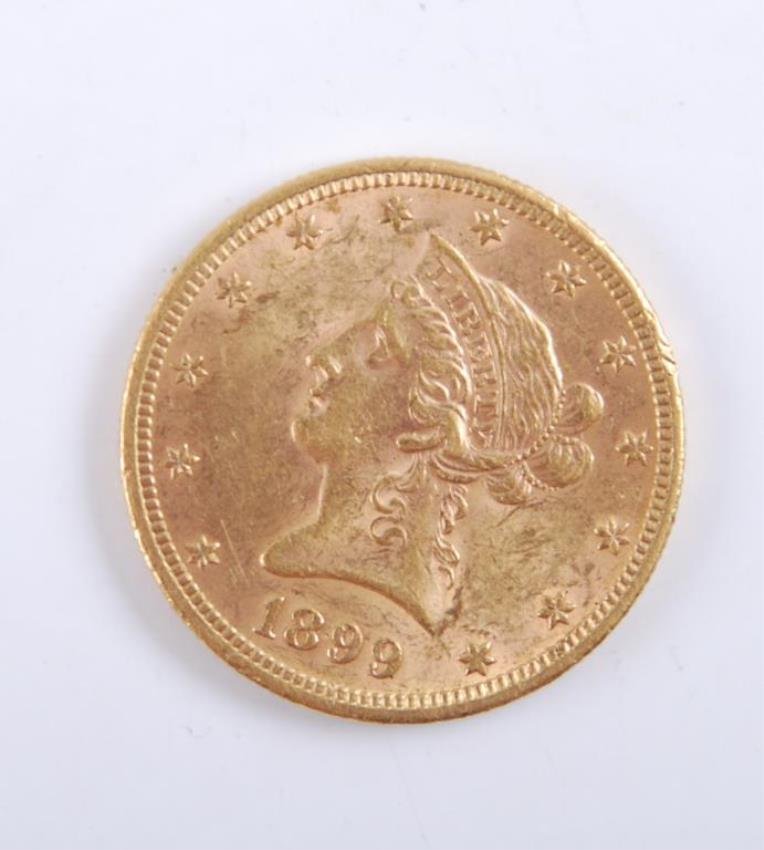 Ten Dollar Gold Liberty Head Coin: Dated 1899 Condition: Excellent