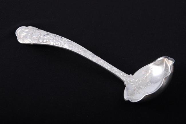 Gorham "Cluny" Pattern Ladle: Sterling silver ladle by Gorham in "Cluny " pattern with mono Condition: Good Size: Approx. 7 1 /4 inches long, weight is approx. 3.25 troy oz.