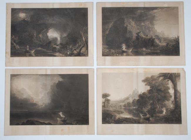 Thomas Cole "The Voyage of Life" JH Daniels Boston: Suite of (4) Engravings by James Smillie after the paintings by Thomas Cole including "The Voyage of Life" by Thomas Cole including "Childhood, Youth, Manhood, Old Age". 20 x 26 inches including margi