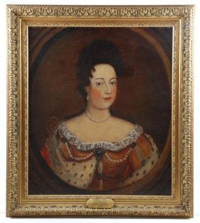 17thc. Portrait of Mary Queen of Scots: Oil on canvas 28 x 24 inches. Unsigned. Framed.*This painting was reportable brought to American from England in 1634 by Henry Sewell and hung for generations at the family homestead on Toppan's Lane 