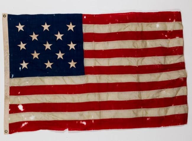 EARLY 20th c. (13) STAR AMERICAN FLAG: Sewn stars, stripes and field. 29 x 46 inches