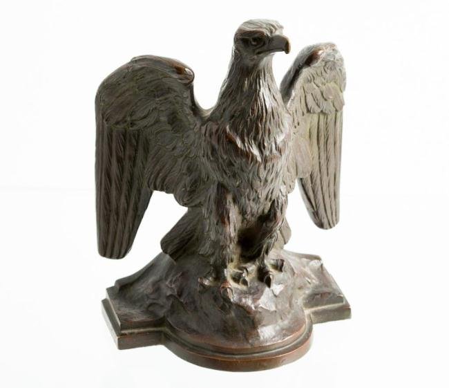 TIFFANY & CO. BRONZE EAGLE DOORSTOP BY M. PEINLI: Cast by Griffoul, Newark, N.J. Stamped M. Peinli verso. Height 7 1/2 inches