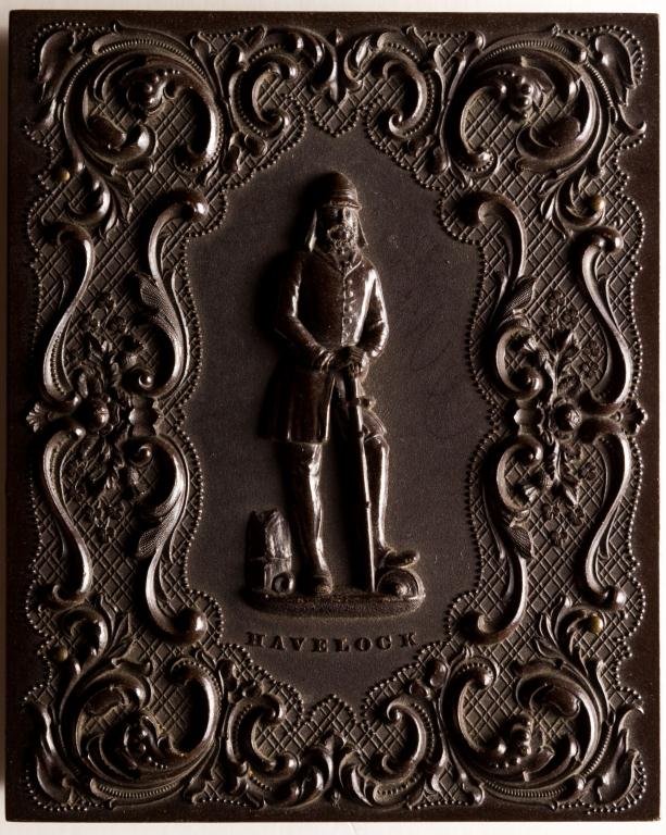 DOUBLE AMBROTYPE QUARTER PLATE GEN. HAVELOCK CASE: Height 4 1/4 inches