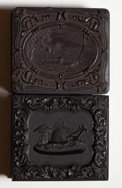 (2) 1/6 PLATE USS MONITOR & INDUSTRY CASES & (1) DAG: Height 3 1/4 inches