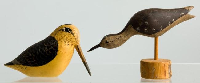 TIM STEVENS OF SALISBURY CARVED DECOY & A SECOND: Length 8 inches