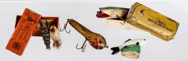 (3) EARLY FISHING LURES, (2) IN ORIGINAL BOXES: Length 5 1/2 & under