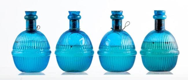 (4) BLUE STAR HARDEN HAND FIRE FIGHTING GRENADES: Height 6 1/2 inches