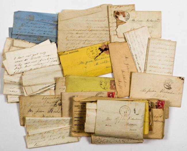 (32) RICHARDSON CIVIL WAR LETTERS & OTHER PAPERS: Willis G. Richardson was born in Reading, MA and died in Lawrence, MA in 1912. He enlisted as a private (date unknown) and served in the Eleventh U.S. Infantry which was involved in the Battle of Bull