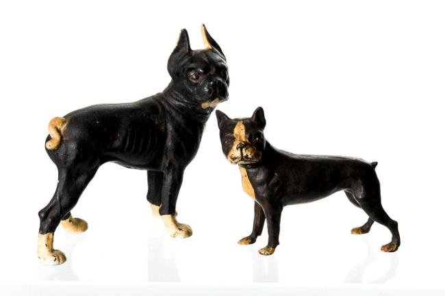 (2) FULL FIGURED BOSTON TERRIER DOORSTOPS: Height 10 & 7 inches