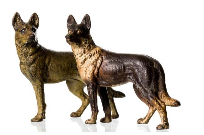 (2) SIMILAR GERMAN SHEPHARD DOORSTOPS: VARIATI Height 9 inches
