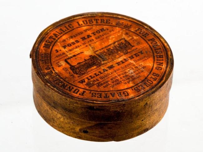 19th c. FINGER JOINTED PANTRY BOX METALLIC LUSTER: 2 7/8 inches
