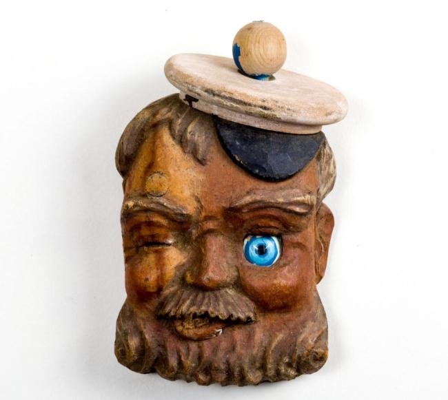 FOLK CARVED AND PAINTED SAILOR WITH ANIMATED EYE: Height 6 inches