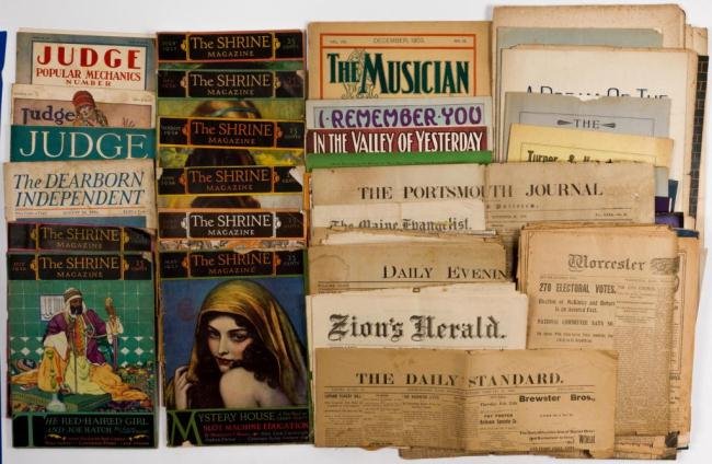 SHEET MUSIC, MAGAZINES AND NEWSPAPERS 1880-1950: Boston area newspapers mostly from the 1890's, sheet music includes many classics and operas with interesting cover art from the early 20th c. Magazines include ""(3) ""JUDGE"" 1927 and (8) ""THE SHRI