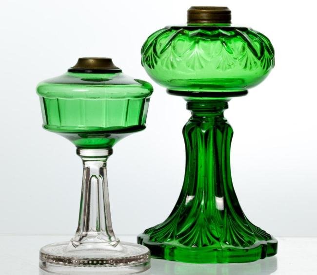(2) GREEN PRESSED GLASS STEM LAMPS Jan 03, 2015 John McInnis