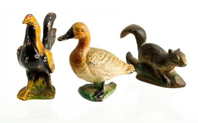 SQUIRREL, DUCK & ROOSTER CAST IRON BOTTLE OPENERS: 3 inches and under