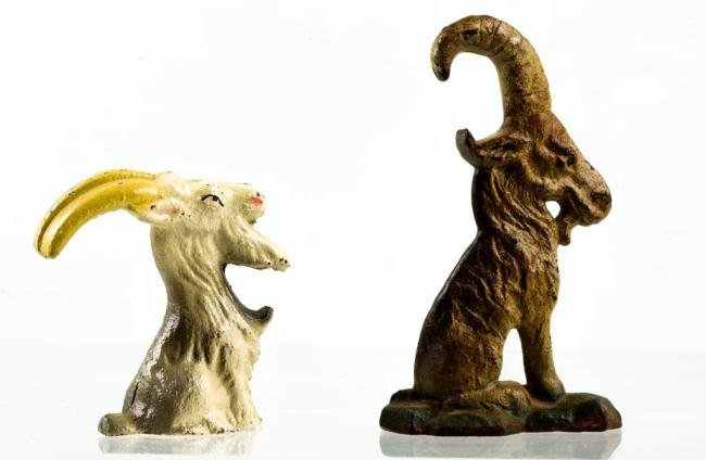 (2) BILLY GOAT CAST IRON BOTTLE OPENERS: 4 1/2 inches and under