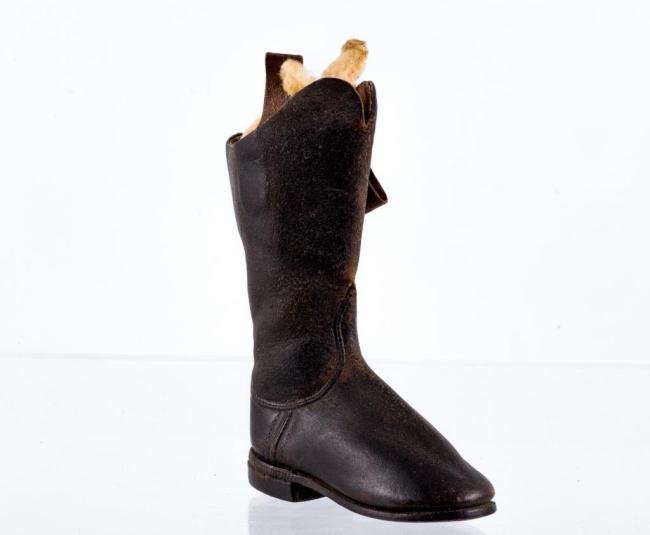 MINIATURE LEATHER BOOT: Height 5 1/4 inches