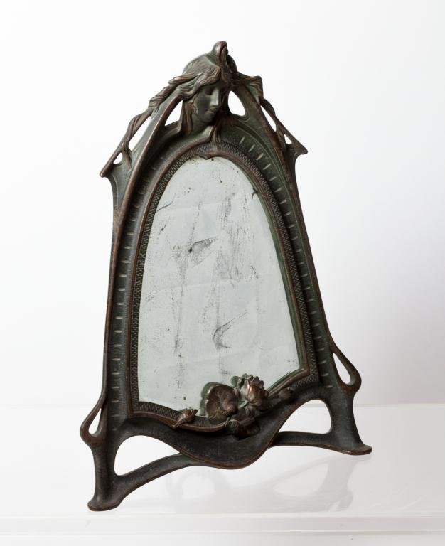 CAST IRON ART NOUVEAU DRESSING MIRROR: Height 19 inches