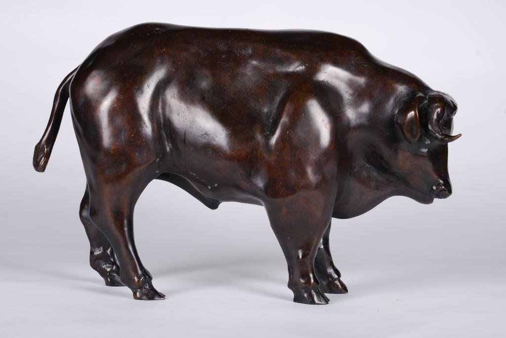 (20th c.) Roland d'Andlau: "Horned Steer" bronze. signed R. d' Andlau 1/8. E. Godard Foundry. 10 x 16 inches. Condition: Good