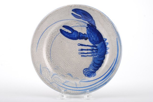 Dedham Pottery 8 3/8 inch Lobster Motif Plate: Crackleware marked with pre-1929 insignia and stamped Condition: Good