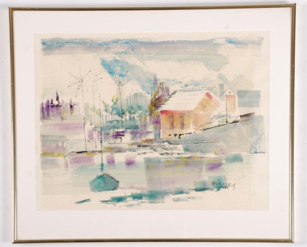 Alfred Birdsey (1912-1996) Bermuda: "Bermuda House on an Inlet" watercolor 15 x 20 inches. signed. framed. Condition: Foxing