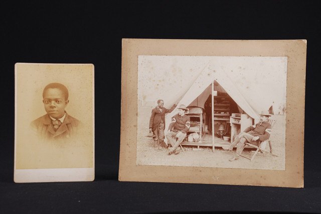 Civil War Photo of 8th Mass Volunteer Infantry: (1) Mounted albumen photographic print of "Non. Commissioned Staff. 8th Mass. Vol. Inf. Sergeant Major Julia M. Dodge and orderly Quartermaster Sergt. Chas. F. Perkins with African American youth. A s
