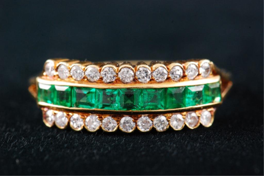 Cartier 18K Gold Diamond and Emerald Ring: H.B. & Co. Condition: Good Size: 6.1 dwt., 2 dwt.
