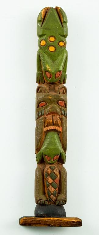(Early 20th c) Carved and Painted Inuit Totem Pole (1 of 3)