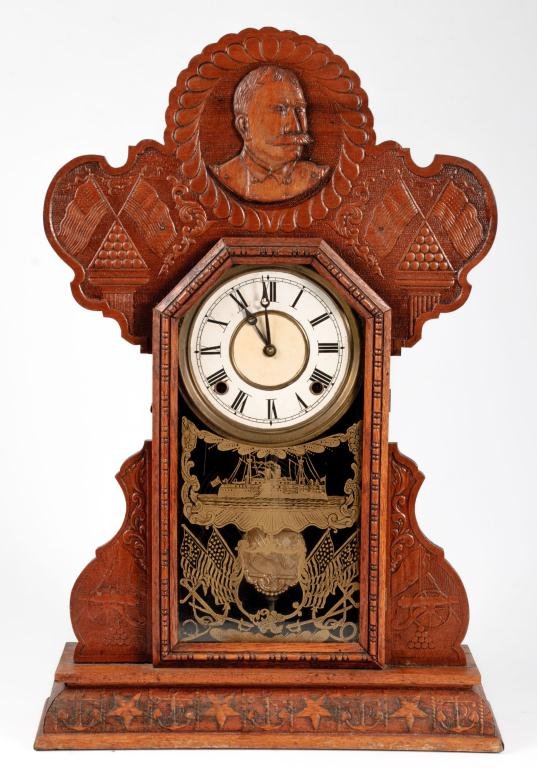 1899 Ingraham Admiral Dewey Oak Shelf Clock (1 of 9)
