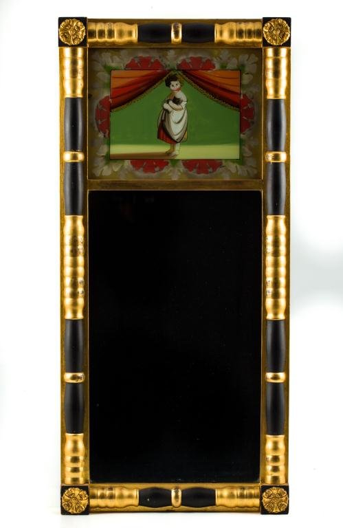 (19th c.) Split Column Mirror w/ Reverse Painting (1 of 6)