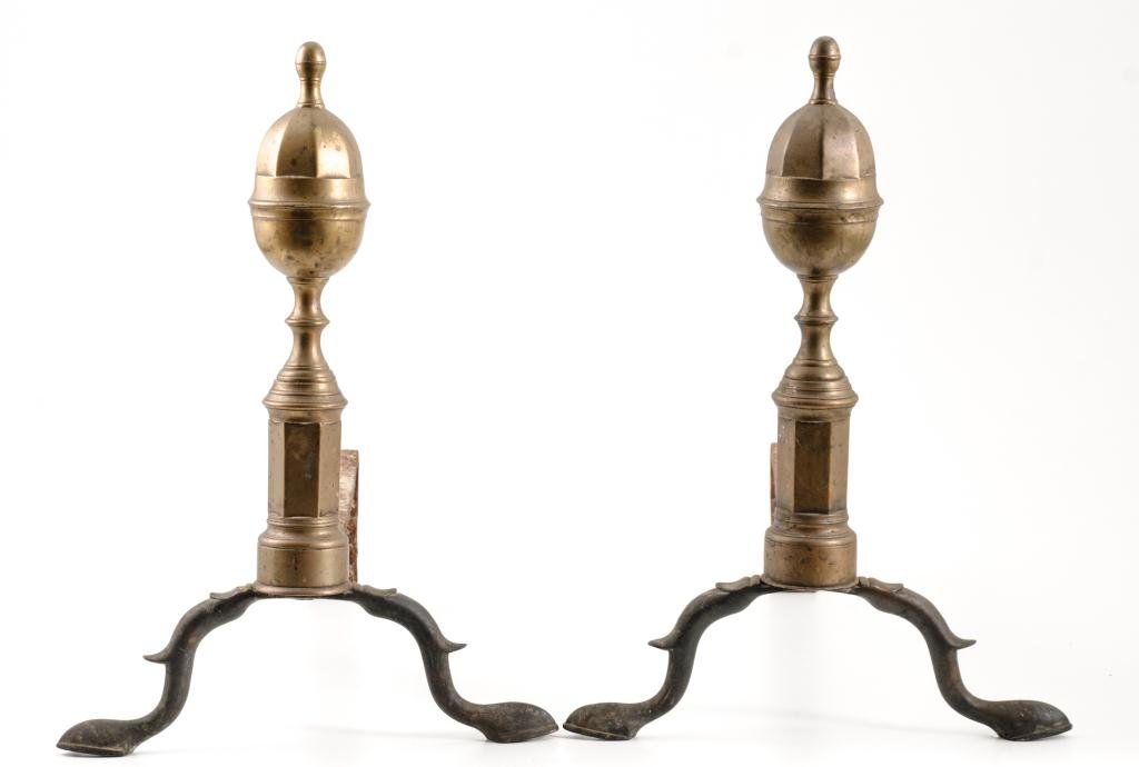 Pair of (18th/19th c.) Brass Andirons (1 of 5)