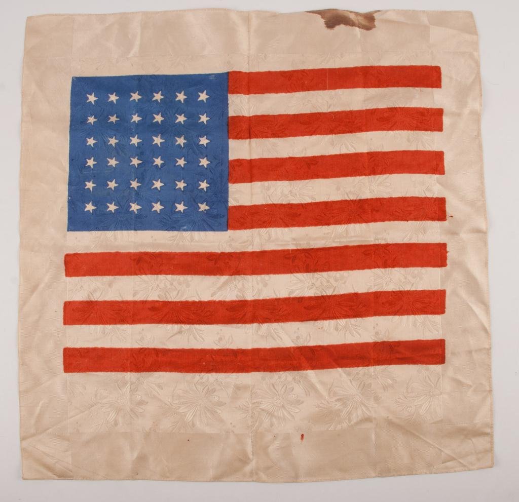 (Early 20thc) Folk Art Flag Printed on Silk Napkin (1 of 3)