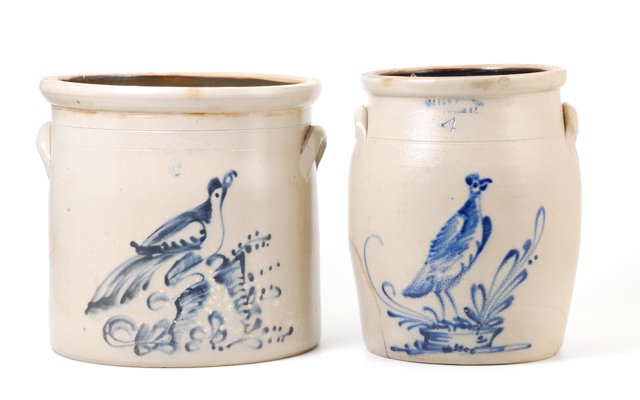 Cobalt Decorated Stoneware Crock and Jar (1 of 4)